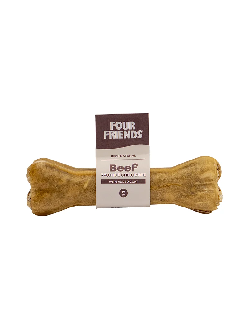 FourFriends Natural Chews Beef Rawhide Chew Bone med Geit 17cm