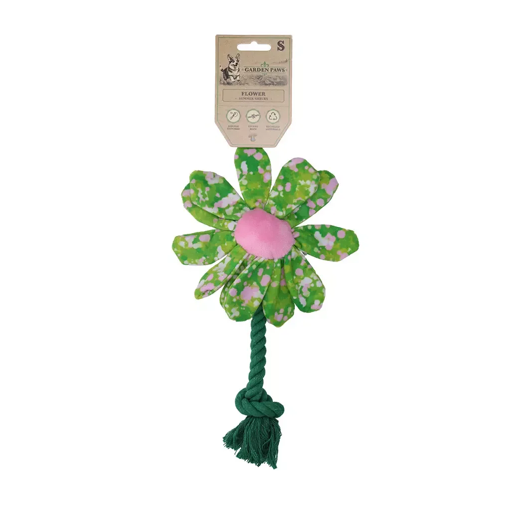 Garden Paws Flower Summer Shrubs S – Robust plysjleke med gjennomgående tau til liten hund