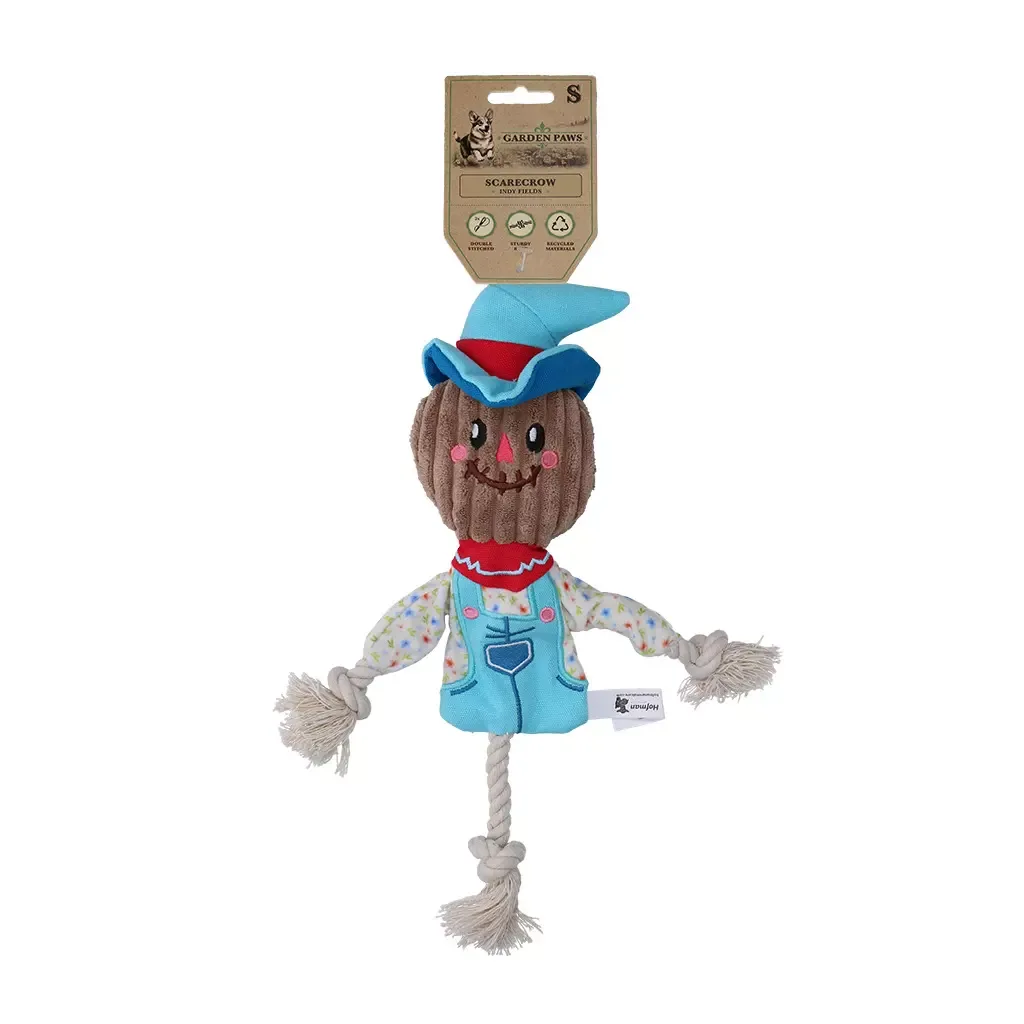 Garden Paws Scarecrow Calvin Crow S – Robust plysjleke med gjennomgående tau til liten hund