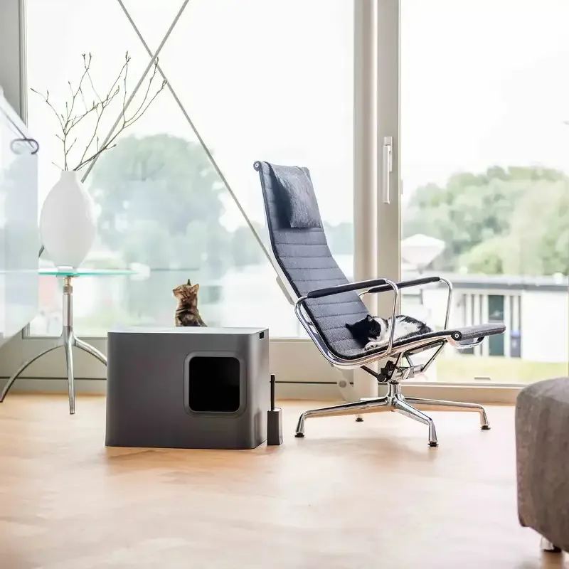 Grå design kattedo med lokk – Kattetoalett hus