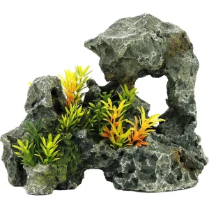 Grey Rock With Plants 242x145x185mm