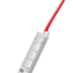 Håndoppmatnings sprøyte 20ml med rød, myk sonde
