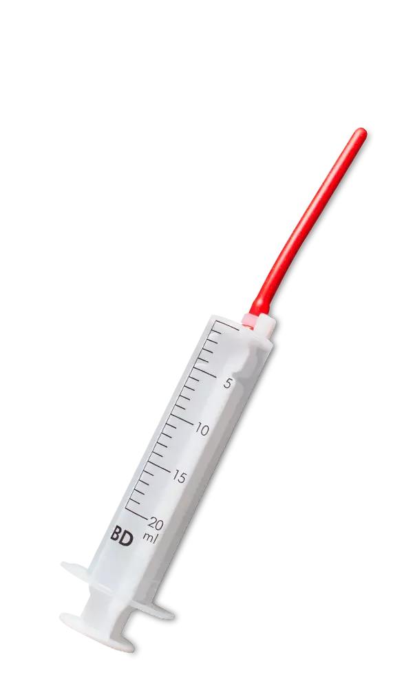 Håndoppmatnings sprøyte 20ml med rød, myk sonde