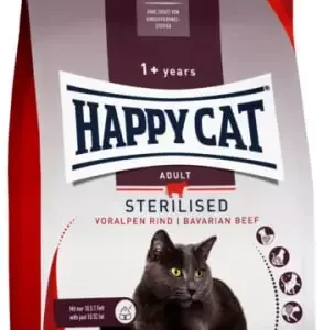 Happy Cat Sterilisert Adult Oksekjøtt 1,3 kg – Lavfett 10,5% & Store Biter for Tannpleie