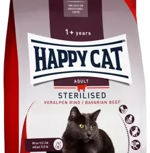 Happy Cat Sterilisert Adult Oksekjøtt 4 kg – Lavfett 10,5% & Store Biter for Tannpleie