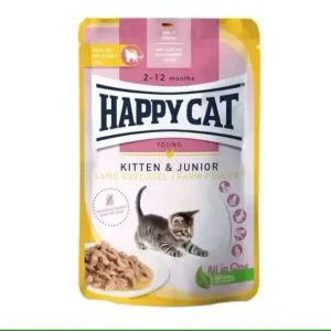 Happy Cat Våtfôr 85g – Kornfri Pouch Fjærkre (Kattunge, Immunstøtte & Vekst)