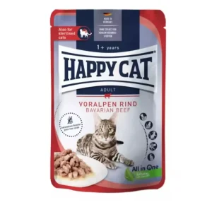Happy Cat Våtfôr 85g – Kornfri Pouch Oksekjøtt (Urinveistøtte & Kastrert Katt)