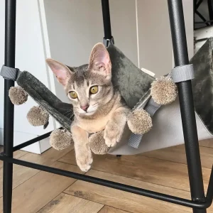 Hengekøye katt – katteseng til stol eller bord store pom poms