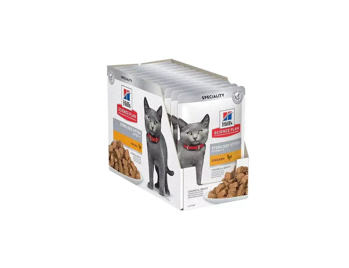 Hills SP Sterilised Kitten, Chicken, 12x85g. Våtfôr
