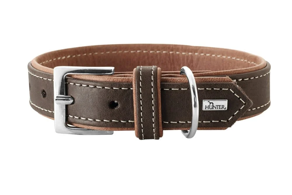 Hunter Lærhalsbånd Porto mørkebrun/cognac 35cm/XS-S