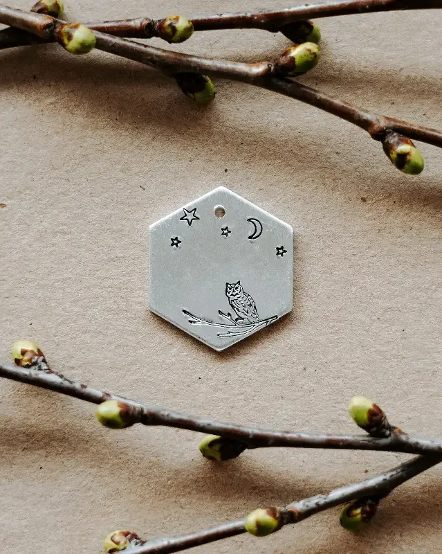 Id-brikke hexagon – ugle