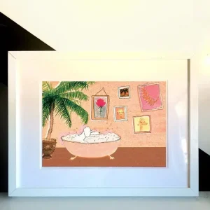 ILLUSTRASJON -En puddel tar et bad – A4 Kunstprint