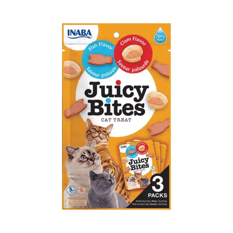 Juicy Cat Bites with Fish and Clam Flavor