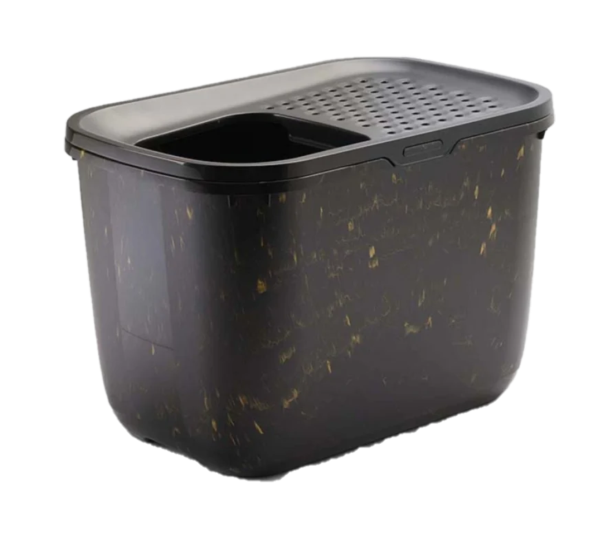 Katteboks Hop in med tak Marble Black Gold