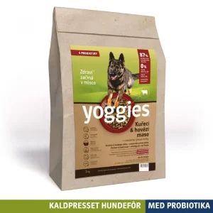 KYLLING & STORFE med probiotika – kaldpresset hundefôr YOGGIES