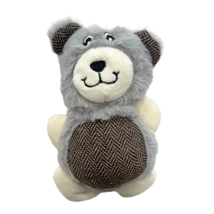 Liten grå bamse med knirk, 25 cm