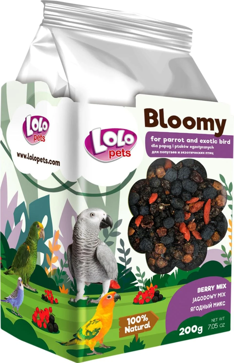 LoloPets Bloomy Bærmix til fugl 200g