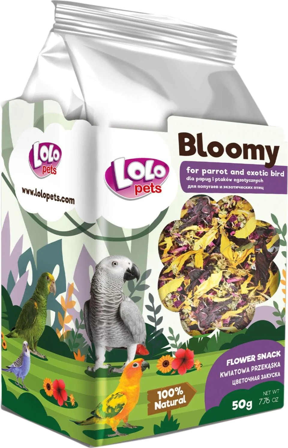 LoloPets Bloomy Blomstersnacks til fugl 50g