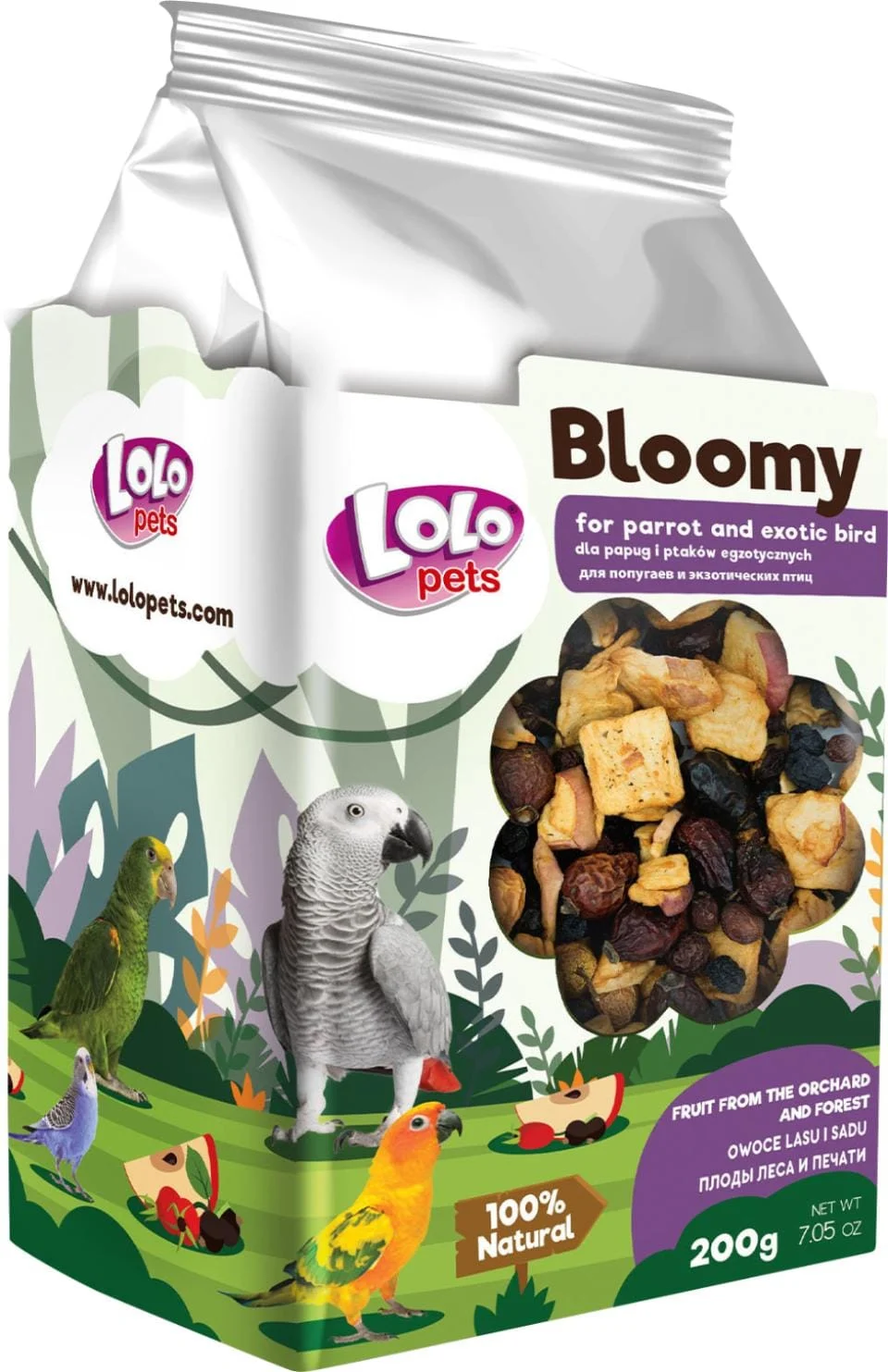 LoloPets Bloomy Frukt fra orchard/forest til fugl 150g