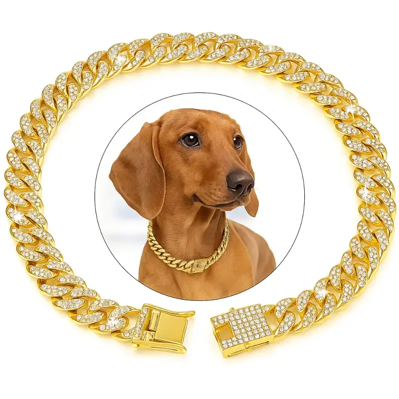 Luksuriøst hundehalskjede med diamanter (Zirconia) – Gull & sølv