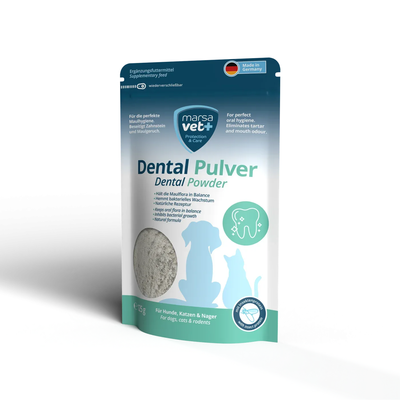 MarsaVet Dental Pulver for Hund, Katt, Fugl og Gnagere 125 g