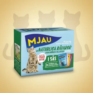 Mjau porsjonsposer multipack – kjøtt- og fisksmaker i saus (12 × 85 g)