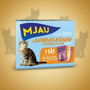 Mjau porsjonsposer multipack – kjøttsmaker i saus (12 × 85 g)