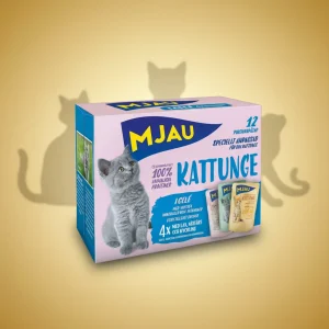 Mjau Pouch Multipack Kattunge – Laks, Storfe og Kylling (12 × 85 g)