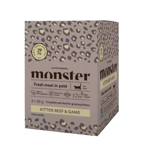Monster Cat Kitten Beef/Game Pouches 8x85g