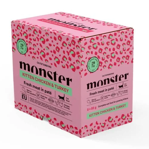 Monster Cat Kitten Chicken/Turkey Pouches 8x85g