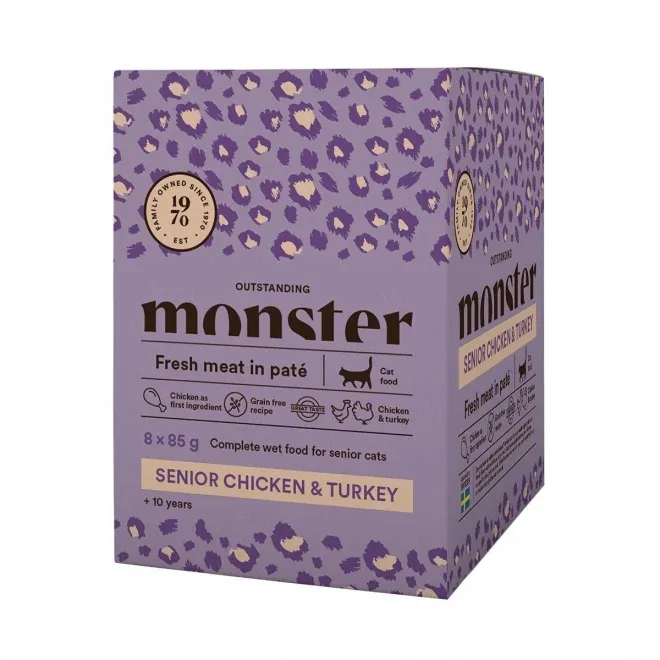 Monster Cat Senior Chicken/Turkey Pouches 8x85g
