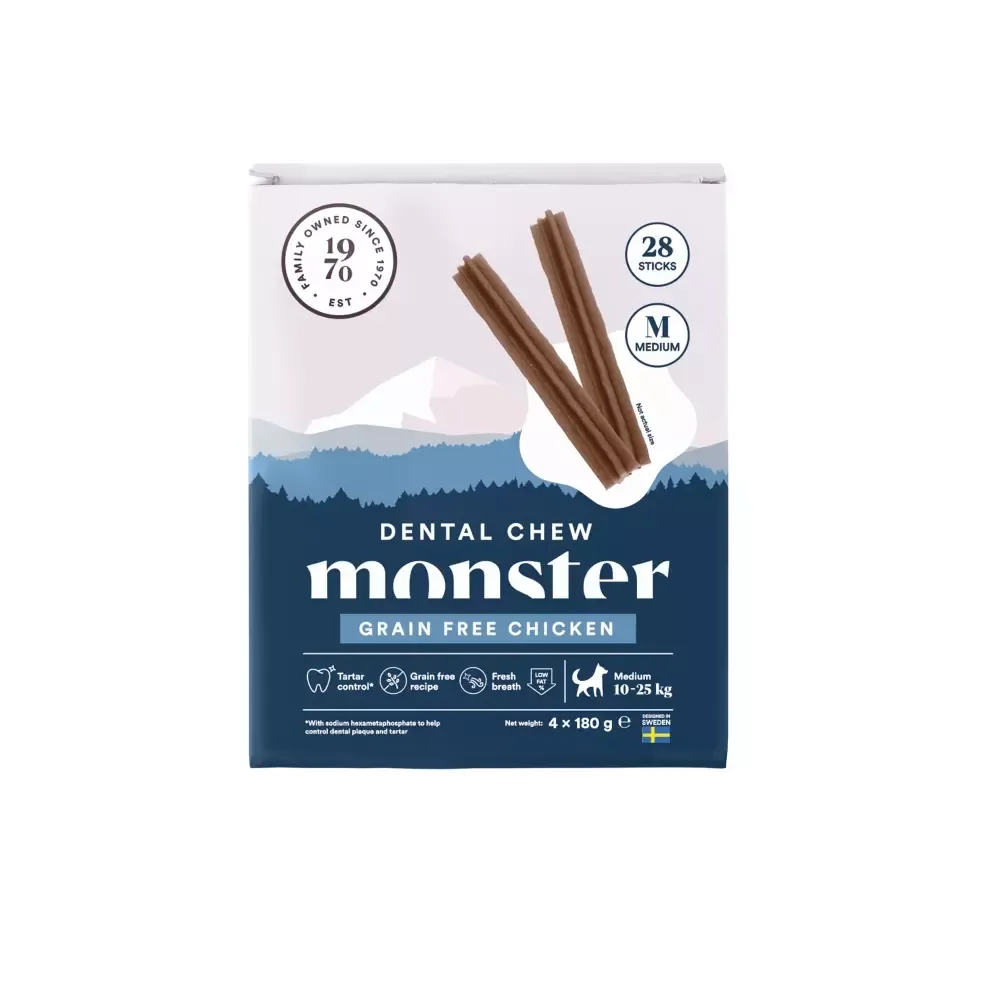 Monster Dental Chew Grain Free Chicken Medium Monthpack