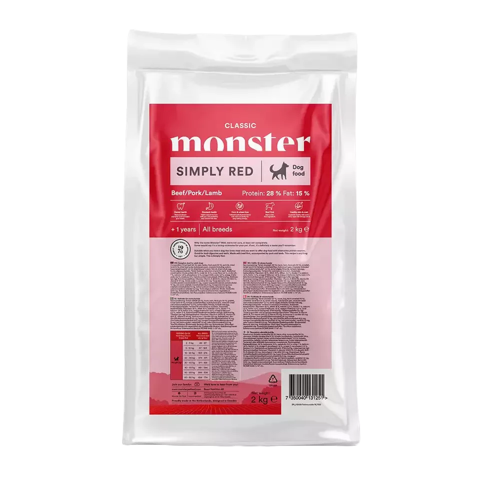 Monster Dog Classic Simply Red torrfoder f枚r vuxna hundar