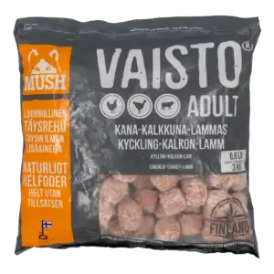 MUSH Vaisto Grå – 3kg – kjøttboller – Naturlig – komplette måltid til hund!