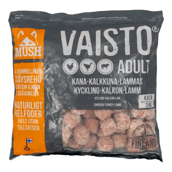MUSH Vaisto Grå Kalkun, Kylling og Lam 3kg Kjøttboller