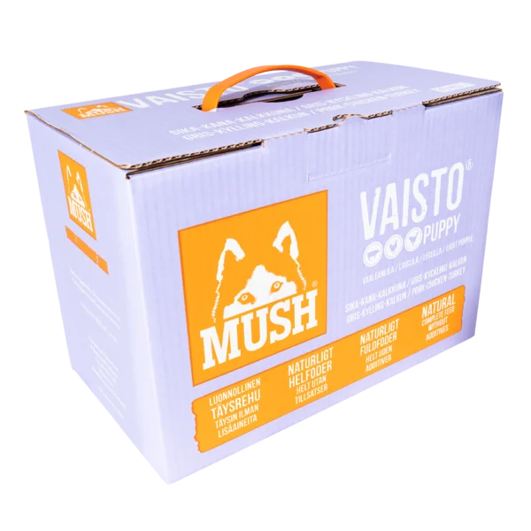 MUSH Vaisto Lyslilla Puppy Gris, Kylling og Kalkon 10kg Blokk