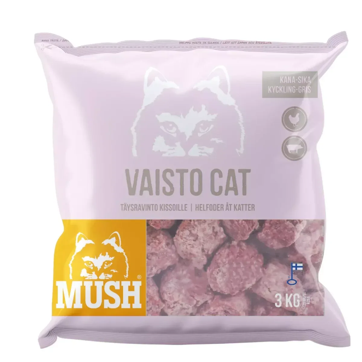 MUSH Vaisto Rosa Katt 3*3kg – (hel eske)