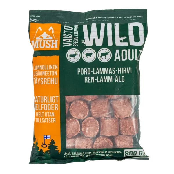 MUSH Vaisto Wild Rein, Lam, Elg Adult 800 g Kjøttboller - Image 2