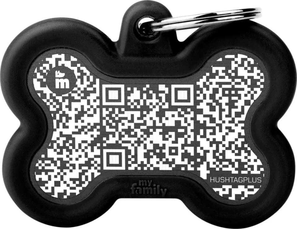 My Family Tags Hush ben svart QR