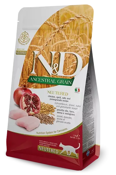 N&D Ancestral Grain Cat Chicken, Spelt, Oats & Pomegranate Neutered Adult 1,5 Kg