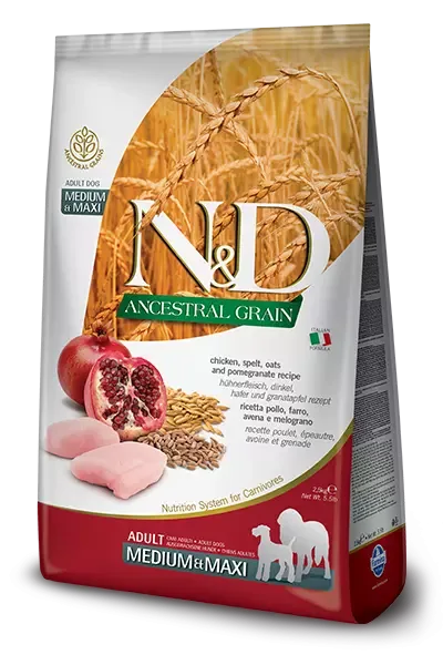 N&D Ancestral Grain Dog Chicken, Spelt, Oats & Pomegranate Adult Medium & Maxi 12 Kg