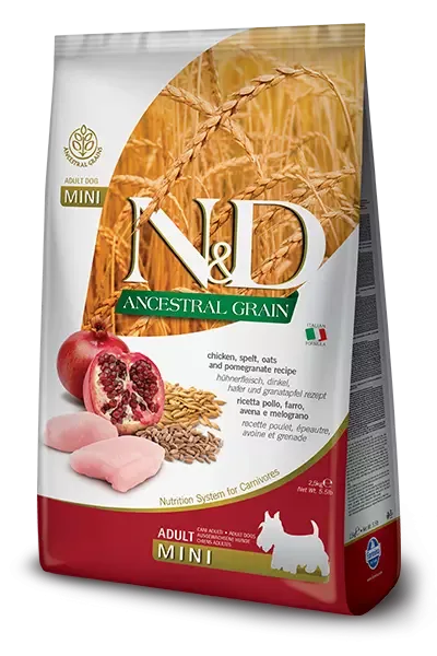 N&D ANCESTRAL GRAIN DOG CHICKEN, SPELT, OATS & POMEGRANATE ADULT MINI 2,5 KG