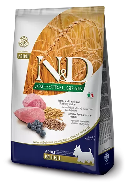 N&D Ancestral Grain Dog Lamb, Spelt, Oats & Blueberry Adult Mini 7 Kg