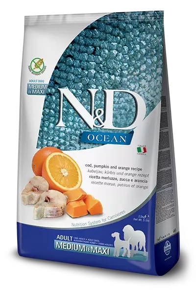 N&D Ocean Dog Cod, Pumpkin & Orange Adult Medium & Maxi 2,5 Kg