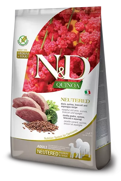 N&D Quinoa Dog Duck, Broccoli & Asparagus Neutered Adult Medium & Maxi 12 Kg