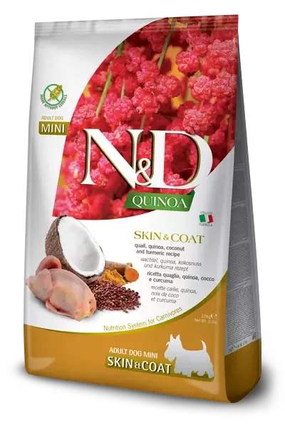 N&D Quinoa Dog Skin & Coat, Quail & Coconut Adult Mini 2,5 Kg