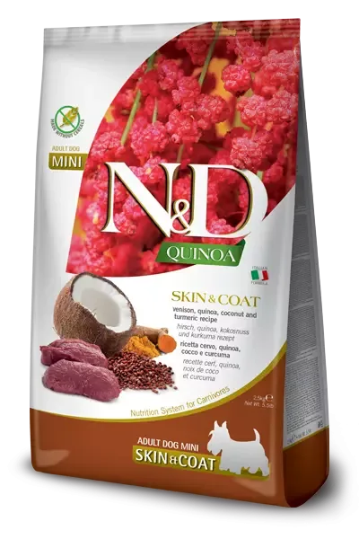 N&D Quinoa Dog Skin & Coat, Venison & Coconut Adult Mini 2,5 Kg