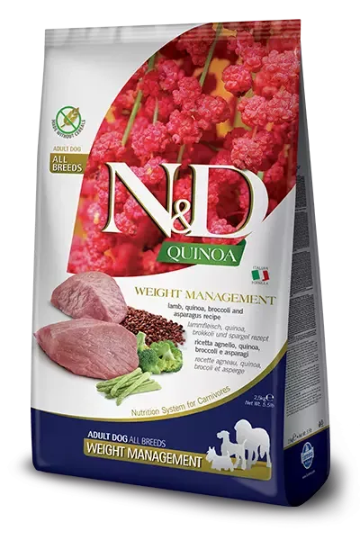 N&D QUINOA DOG WEIGHT MANAGEMENT LAMB & BROCCOLI 7 KG utgått
