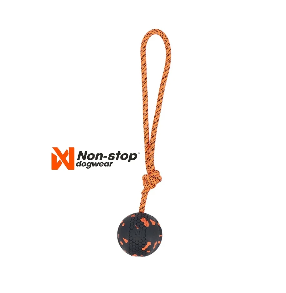 Non-Stop Dog Ball On Rope Orange/Black 60X60 Mm