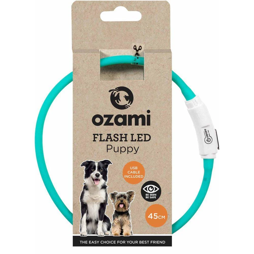 Ozami Halsbånd Flash Puppy Led Turkis 45cm